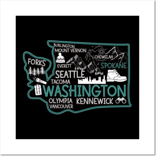 Washington Spokane Cute Map Tacoma Kennewick Forks Spokane cute travel design Posters and Art